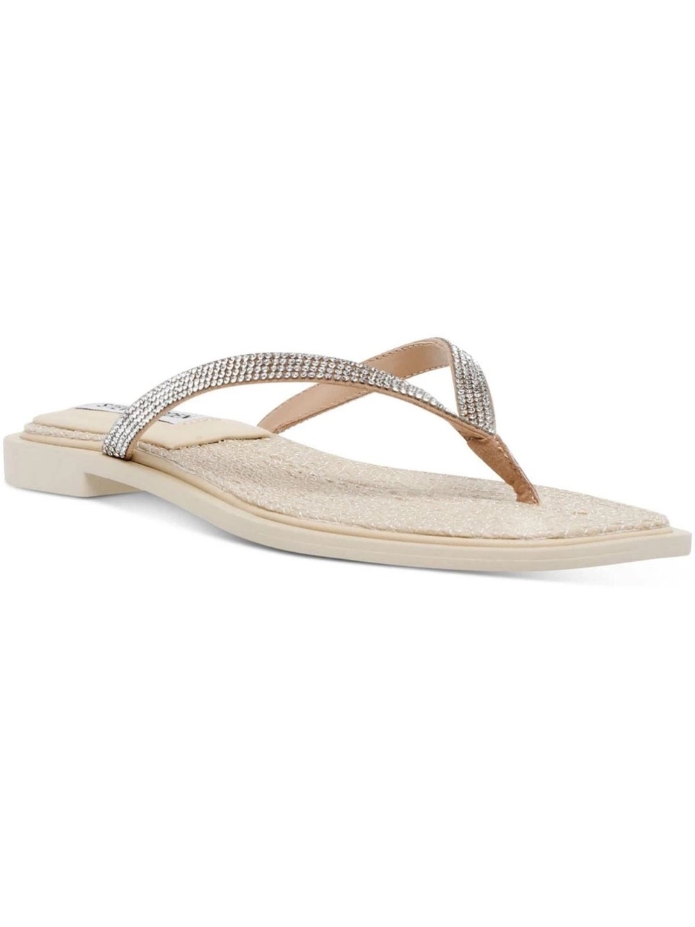 Steve Madden Embellished Beige Women's Thong Sandal with Rhinestone Straps